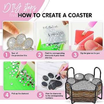 10 pcs Dog Paw Diamond Painting Coasters | Craft Gift