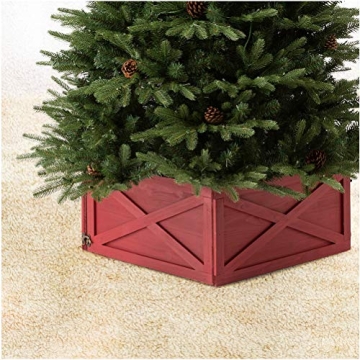 Glitzhome 26" Red Wooden Christmas Tree Collar - Elegant Decor