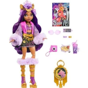 Monster High Monster Fest Doll, Clawdeen Wolf with Glam Outfit & Festival Themed Accessories Like Snacks, Band Poster, Statement Bag & More