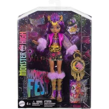 Monster High Monster Fest Doll, Clawdeen Wolf with Glam Outfit & Festival Themed Accessories Like Snacks, Band Poster, Statement Bag & More