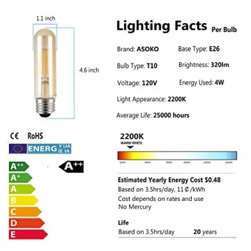 Vintage LED T10 Bulbs - 2200K Warm White Dimmable
