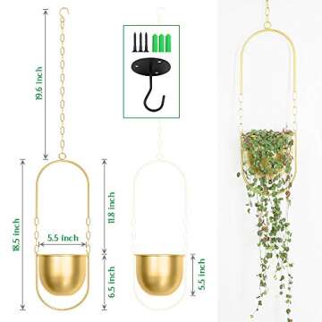 ANZOME Hoobbii Hanging Plant-Metal Plant Hanger, Simple Modern Planter, Hanging Plant for Indoor Plants, Home Decoration Hanging Flower Pot (Gold)