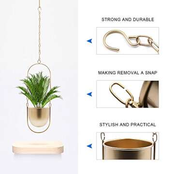 ANZOME Hoobbii Hanging Plant-Metal Plant Hanger, Simple Modern Planter, Hanging Plant for Indoor Plants, Home Decoration Hanging Flower Pot (Gold)