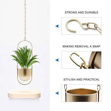 ANZOME Hoobbii Hanging Plant-Metal Plant Hanger, Simple Modern Planter, Hanging Plant for Indoor Plants, Home Decoration Hanging Flower Pot (Gold)