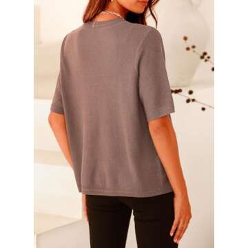 PRETTYGARDEN Women's Summer Button Down Shirts Casual Short Sleeve Crew Neck Ribbed Knit Blouse Top Cardigans (Khaki,Small)