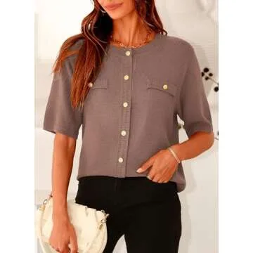 PRETTYGARDEN Women's Stylish Button Down Short Sleeve Blouse
