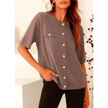 PRETTYGARDEN Women's Stylish Button Down Short Sleeve Blouse
