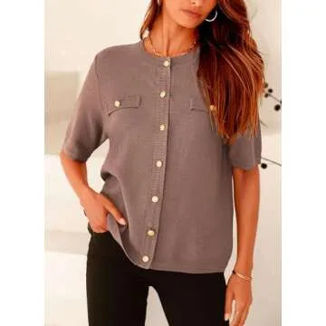 PRETTYGARDEN Women's Stylish Button Down Short Sleeve Blouse