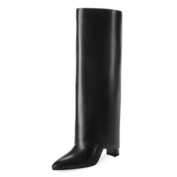 Modatope Black Fold Over Knee High Boots - Stylish & Comfortable Size 8