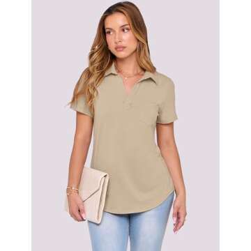 ANRABESS Womens V Neck Polo Shirts Short Sleeve Collared Dressy Casual Blouse Tops 2025 Summer Work ...