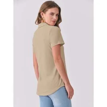 ANRABESS Womens V Neck Polo Shirts Short Sleeve Collared Dressy Casual Blouse Tops 2025 Summer Work Business Outfits Khaki Large