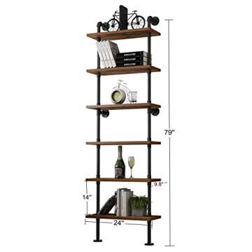 HOMEKAYT Industrial Pipe Shelf - Rustic Wood Wall Shelf Ladder Bookshelf Wall Mounted Storage Decor ...