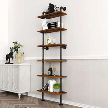 HOMEKAYT Industrial Pipe Shelf - Rustic Wall Storage Decor