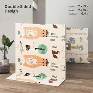 UANLAUO Foldable Baby Play Mat, Extra Large Waterproof Activity Playmats for Babies,Toddlers, Infants, Play & Tummy Time, Foam Baby Mat for Floor with Travel Bag (Bear(71x59x0.4inch))