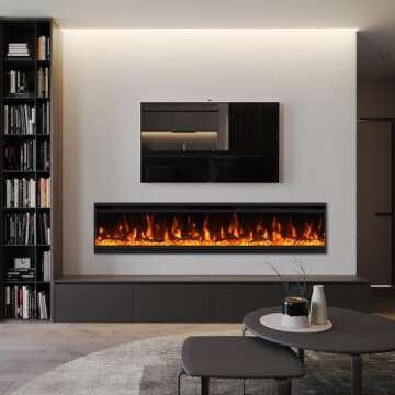 50 inch Electric Fireplace, 4.3" Ultra-Thin Electric Fireplace Inserts, Ultra-Narrow Frame, Wall Mou...