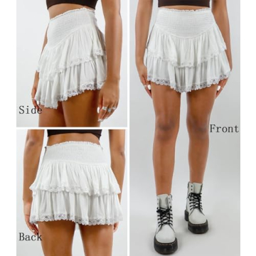 MIYIEONZ High Waist Ruffle Mini Skirt for Women