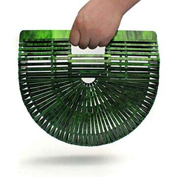 Womens Bamboo/Acrylic Clutch Handbag Large Tote Bag Beach Bag (Green)