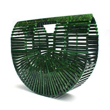 Womens Bamboo/Acrylic Clutch Handbag Large Tote Bag Beach Bag (Green)