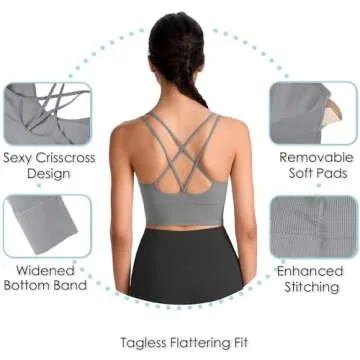 Evercute Cross Back Sport Bras Padded Strappy Criss Cross Cropped Bras for Yoga Workout Fitness Low Impact