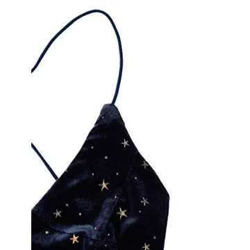 Verdusa Women's Velvet Galaxy Print Crisscross Back Spaghetti Strap Crop Cami Top Navy M
