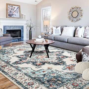 Area Rug Living Room Rugs: 5x7 Washable Large Carpet Boho Oriental Distressed Bohemian Non-Slip Area...