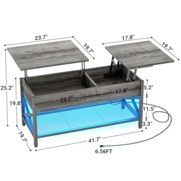 Aheaplus Lift Top Coffee Center Table with LED Light and Power Outlet, Modern Table with Storage She...