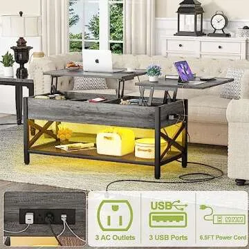 Aheaplus Modern Lift Top Coffee Table with LED and Storage