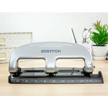 Bostitch Office EZ Squeeze 3-Hole Punch, 20 Sheet Capacity, Reduced Effort, No Jam Technology , Silver