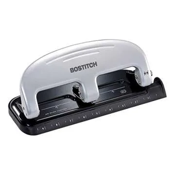 Bostitch Office EZ Squeeze 3-Hole Punch, 20 Sheet Capacity, Reduced Effort, No Jam Technology , Silver