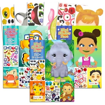 Fun Make a Face Sticker Books for Kids Ages 3-10 - Set of 3
