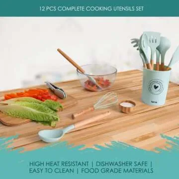 Kitchen Cooking Utensils Set, Silicone Kitchen Utensils Set, Silicone Cooking Utensils set, Lurvz 12 Pc Silicone Spatula Set with Holder