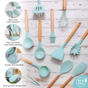 Kitchen Cooking Utensils Set, Silicone Kitchen Utensils Set, Silicone Cooking Utensils set, Lurvz 12 Pc Silicone Spatula Set with Holder
