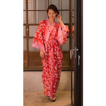 Kimura Jitsugyo Women's Kyoto Traditional Easy Wearing Kawaii Yukata Robe(Japanese Casual Kimono) Ch...