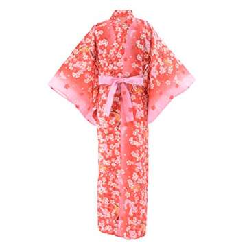 Kimura Jitsugyo Women's Kyoto Traditional Easy Wearing Kawaii Yukata Robe(Japanese Casual Kimono) Cherry blossoms & Butterfly Set 2 Medium Woman