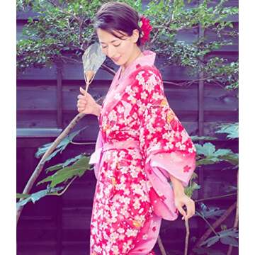 Kimura Jitsugyo Women's Kyoto Traditional Easy Wearing Kawaii Yukata Robe(Japanese Casual Kimono) Cherry blossoms & Butterfly Set 2 Medium Woman