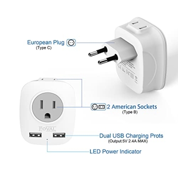 FOVAL EU Power Adapter 4-in-1 for European Travel