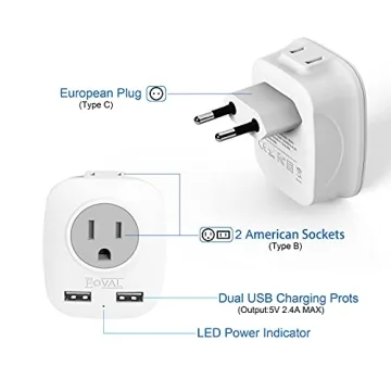 FOVAL EU Power Adapter 4-in-1 for European Travel