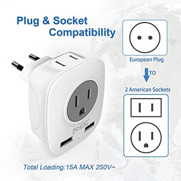 FOVAL EU Power Adapter 4-in-1 for European Travel