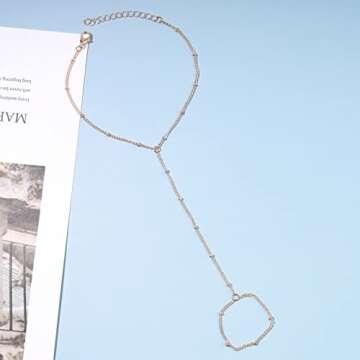 Yheakne Boho Satellite Finger Ring Bracelet Gold Ring Wrist Bracelet Hand Chain Vintage Ball Slave Bracelet Minimalist Satellite Dotted Chain Bracelet Jewelry for Women