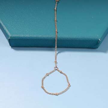 Yheakne Boho Satellite Finger Ring Bracelet Gold Ring Wrist Bracelet Hand Chain Vintage Ball Slave Bracelet Minimalist Satellite Dotted Chain Bracelet Jewelry for Women