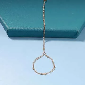 Yheakne Boho Satellite Finger Ring Bracelet Gold Ring Wrist Bracelet Hand Chain Vintage Ball Slave Bracelet Minimalist Satellite Dotted Chain Bracelet Jewelry for Women