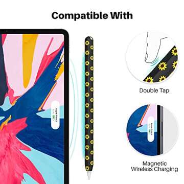 NIUTRENDZ Sunflower Case for Apple Pencil 2nd Generation Case Cover Silicone Protective Sleeve Accessories with 10pcs Apple Pencil Tips Cover (Black)