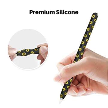 NIUTRENDZ Sunflower Case for Apple Pencil 2nd Generation Case Cover Silicone Protective Sleeve Accessories with 10pcs Apple Pencil Tips Cover (Black)