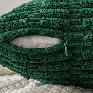 MIULEE Pack of 2 Dark Green Corduroy Decorative Pillow Covers 18x18 Inch Soft Boho Striped Throw Pillow Covers Modern Farmhouse Home Decor for Sofa Living Room Couch Bed