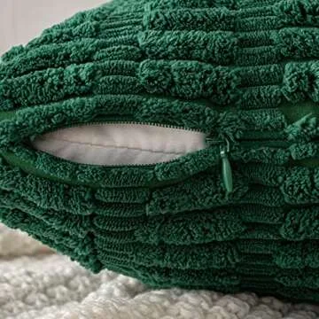 MIULEE Pack of 2 Dark Green Corduroy Decorative Pillow Covers 18x18 Inch Soft Boho Striped Throw Pillow Covers Modern Farmhouse Home Decor for Sofa Living Room Couch Bed