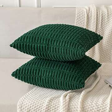 MIULEE Pack of 2 Dark Green Corduroy Decorative Pillow Covers 18x18 Inch Soft Boho Striped Throw Pillow Covers Modern Farmhouse Home Decor for Sofa Living Room Couch Bed