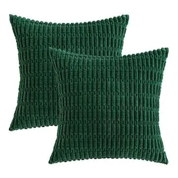 MIULEE Pack of 2 Dark Green Corduroy Decorative Pillow Covers 18x18 Inch Soft Boho Striped Throw Pillow Covers Modern Farmhouse Home Decor for Sofa Living Room Couch Bed