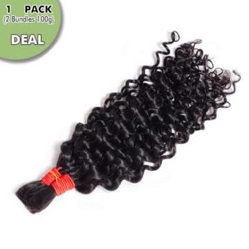 YOMIO Human Hair Braiding Hair Water Wave Bulk 16 Inch 100g (1Pack-2Bundles) for Braiding No Weft, Boho Braids