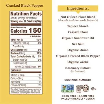 Simple Mills Almond Flour Crackers, Black Cracked Pepper - Gluten Free, Vegan, Healthy Snacks, Plant Based, 4.25 Ounce (Pack of 3)