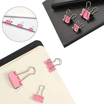 DANRONG Pink Binder Clips Paper Clips,380 PCS Assorted Sizes Paperclips Paper Clamps Rubber Bands for Files, Papers, Home Supplies (Pink)